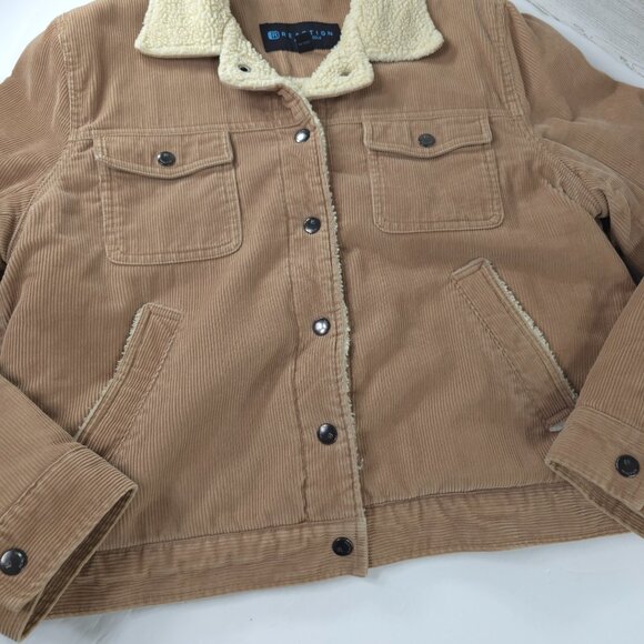 REACTION KENNETH COLE TAN CORDUROY JACKET WOMEN'S SIZE LARGE SNAP BUTTON POCKETS - Picture 6 of 16